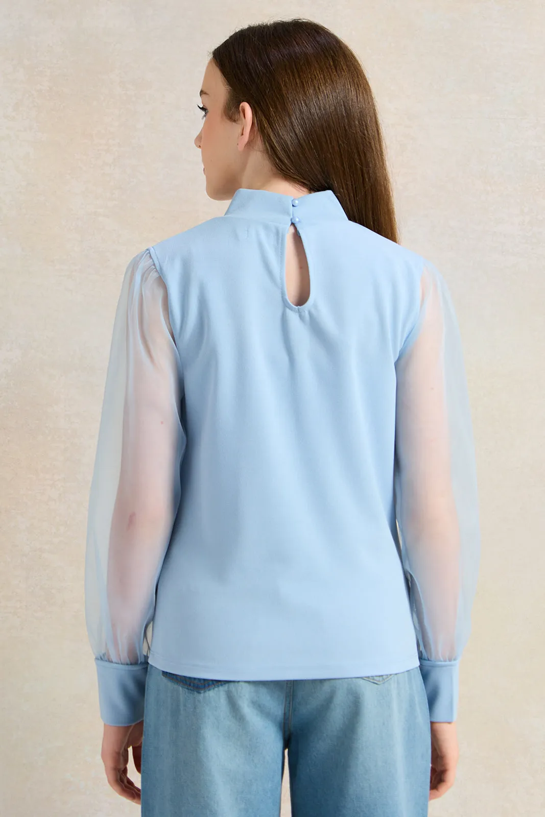 Senior Blue Embellished Long Sleeve Top