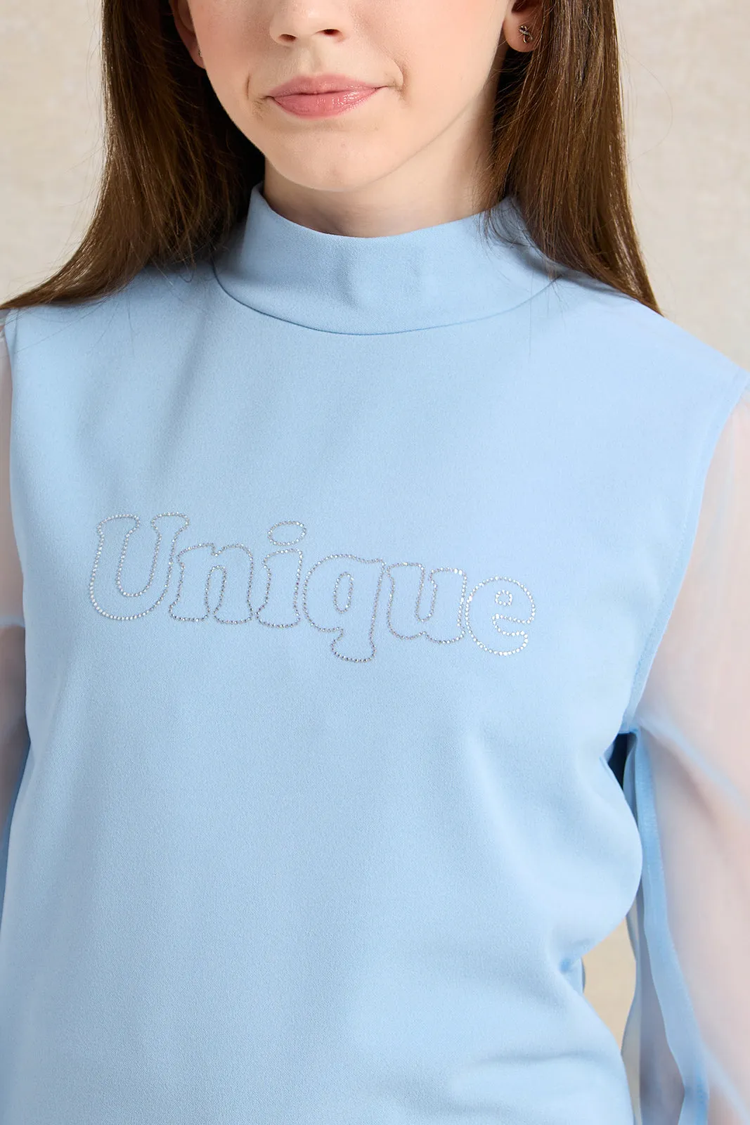 Senior Blue Embellished Long Sleeve Top