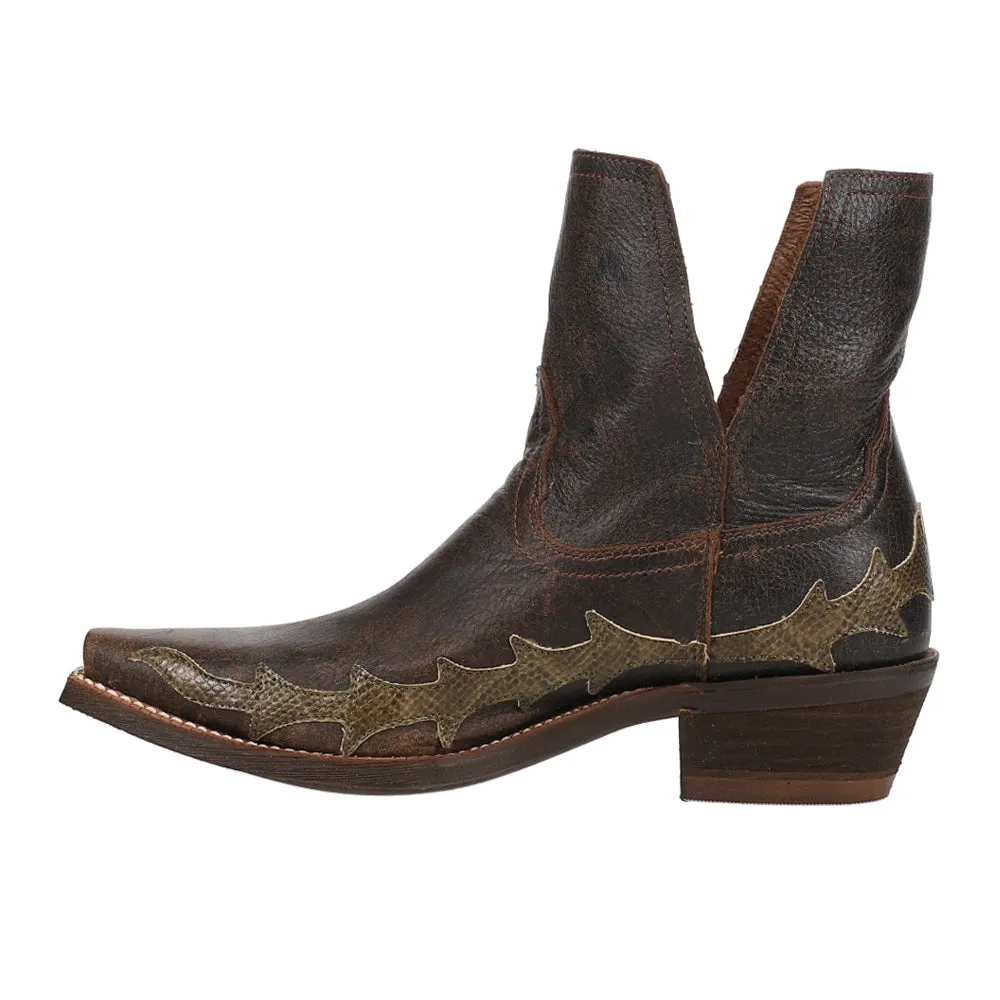 Sitrine Brown Distressed Snake Print Cowboy Booties