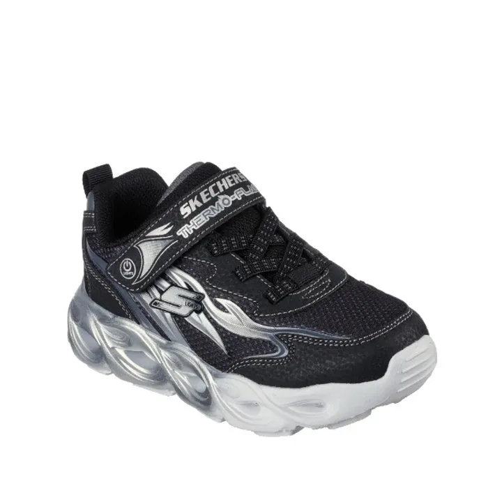 Skechers Boys S Lights Thermo Flash Heat Flux Black Silver Trainer