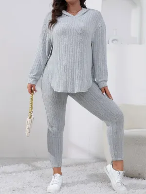 Sleek Soft Ribbed Knit Hoodie and Leggings