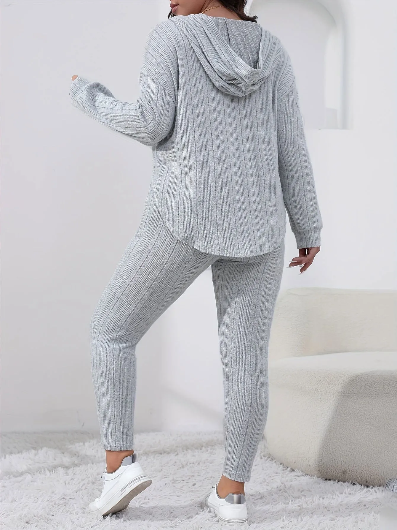 Sleek Soft Ribbed Knit Hoodie and Leggings