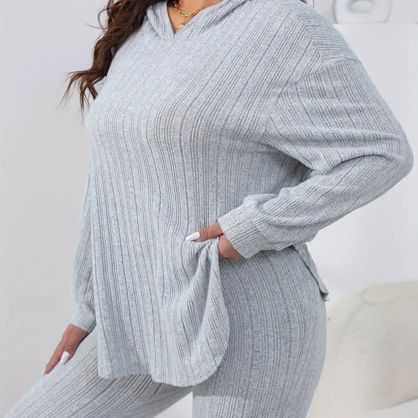 Sleek Soft Ribbed Knit Hoodie and Leggings