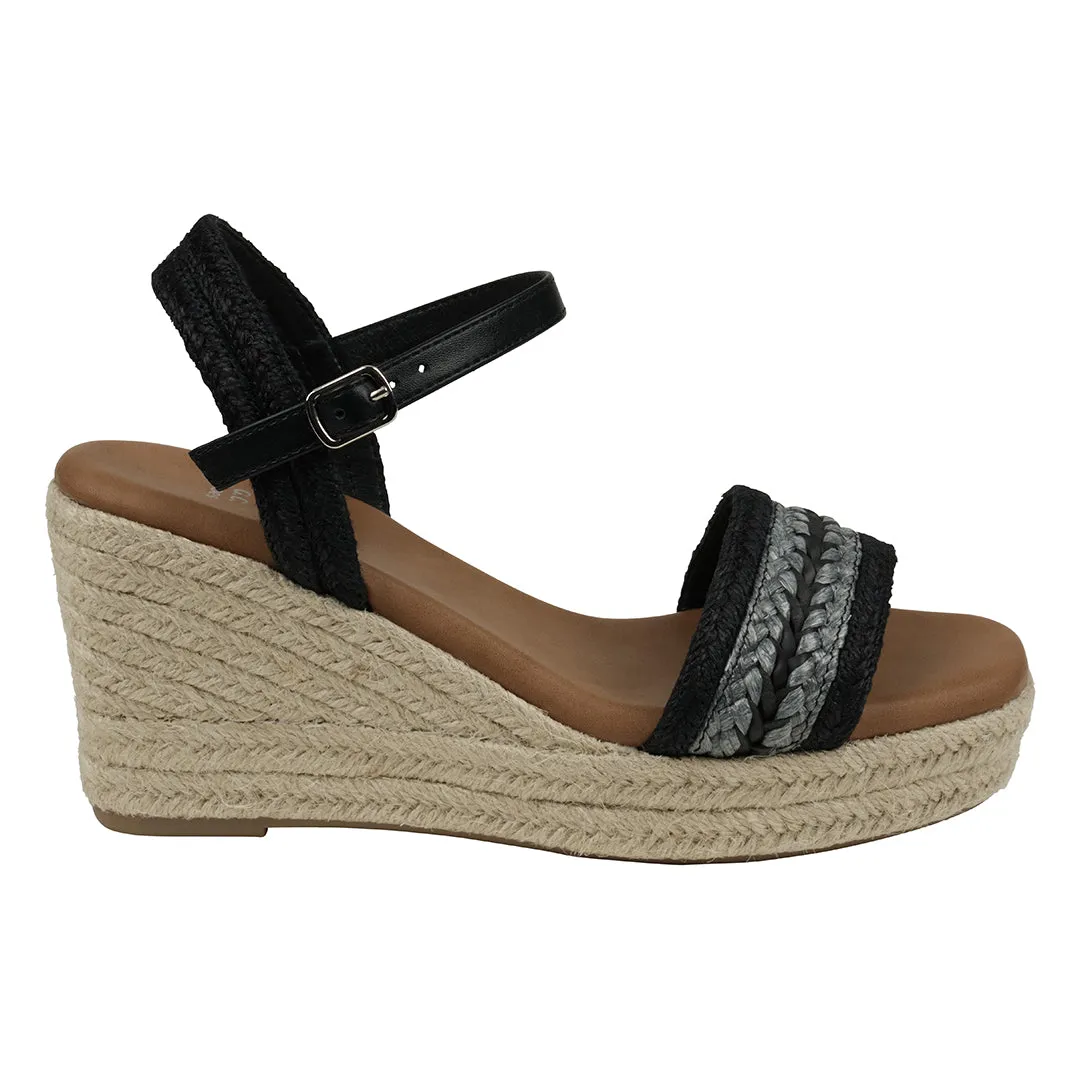 Solene Black Slingback Espadrille Wedge Sandals