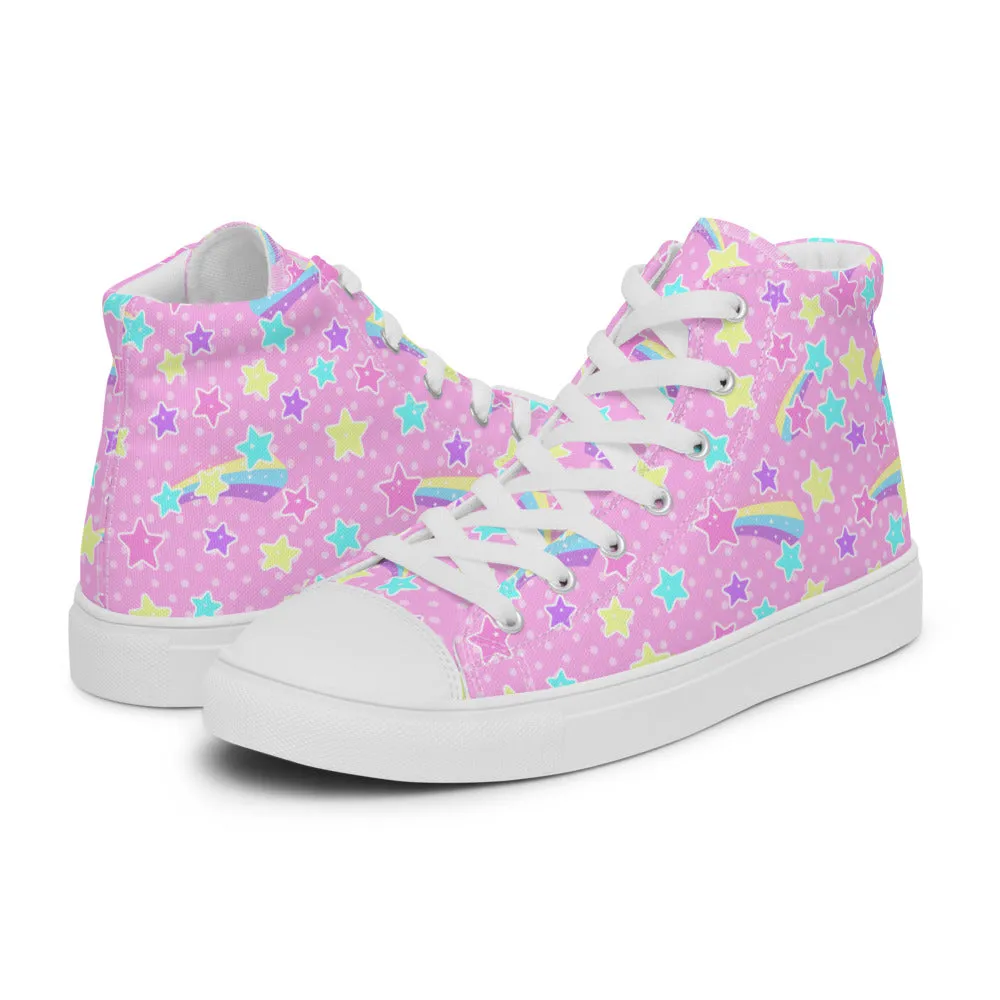 Starry Party Pink Women’s High Top Canvas Shoes