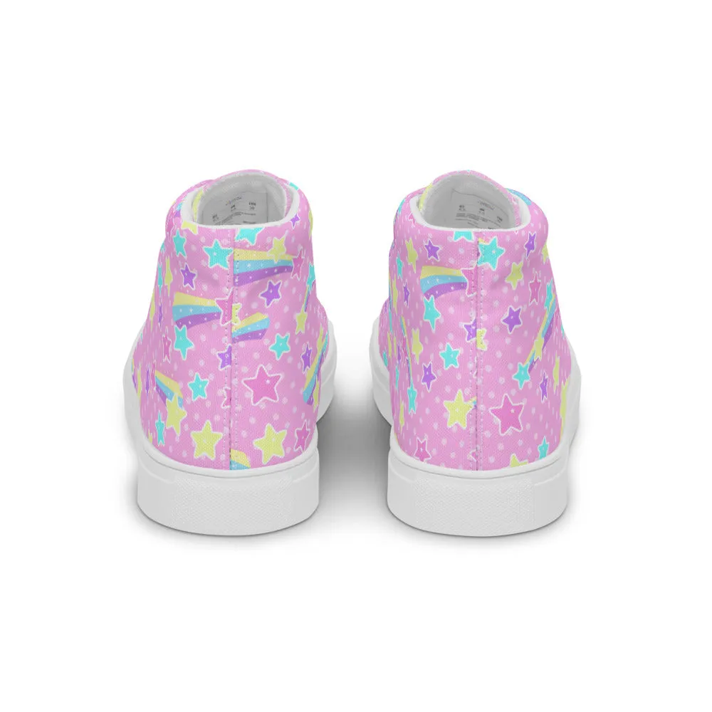 Starry Party Pink Women’s High Top Canvas Shoes