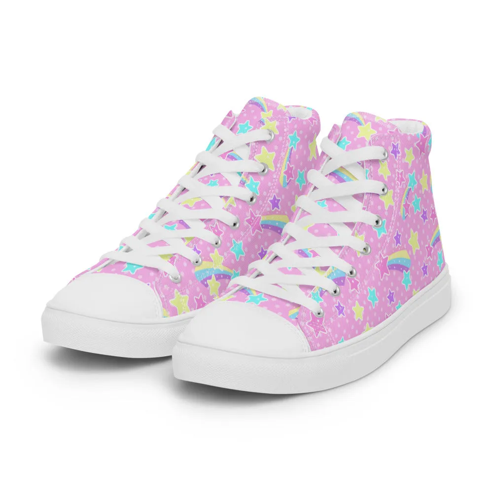 Starry Party Pink Women’s High Top Canvas Shoes