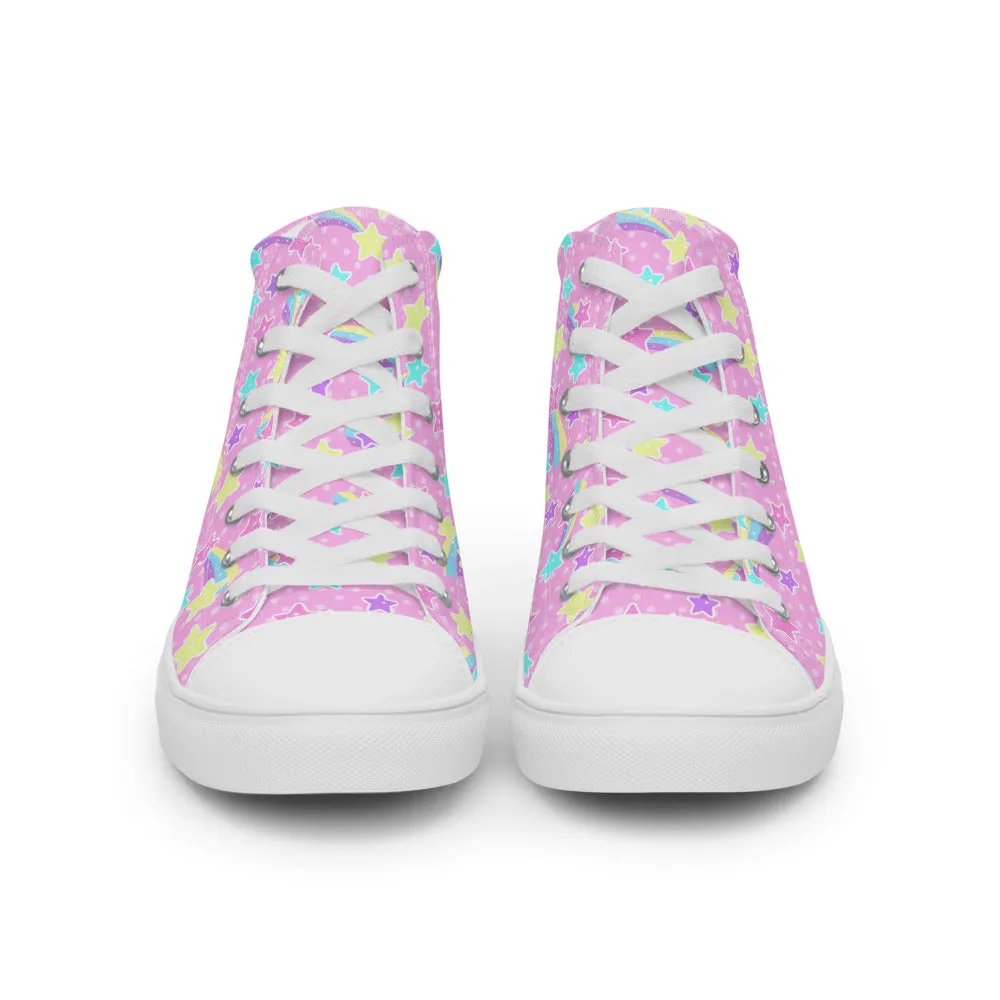 Starry Party Pink Women’s High Top Canvas Shoes