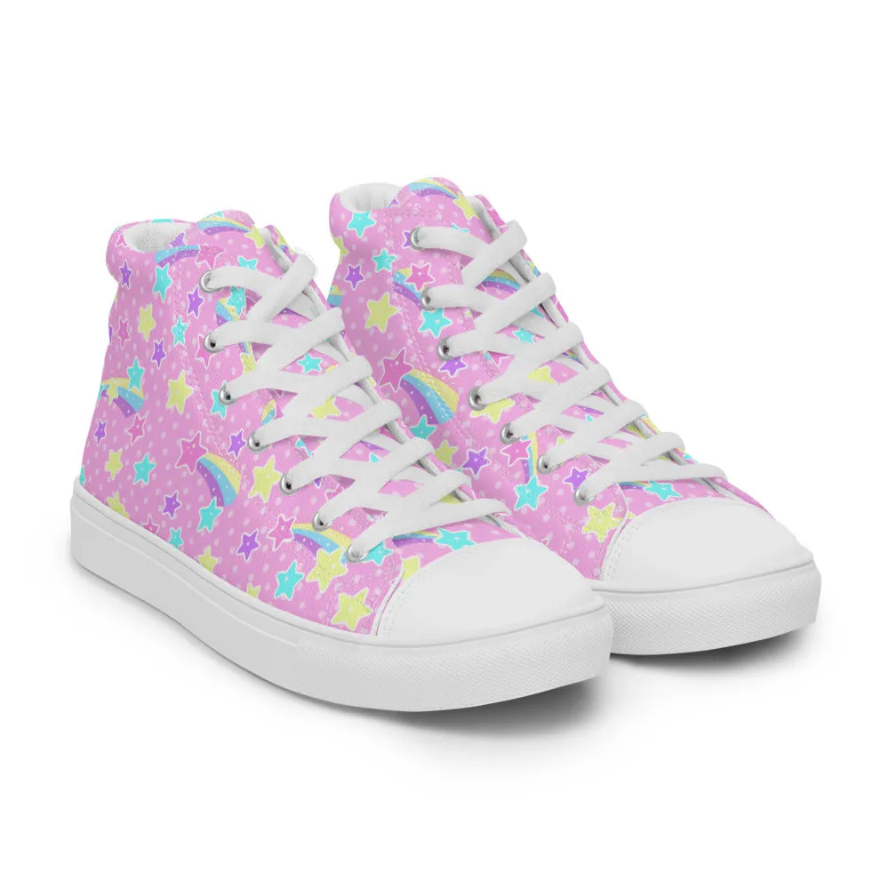 Starry Party Pink Women’s High Top Canvas Shoes