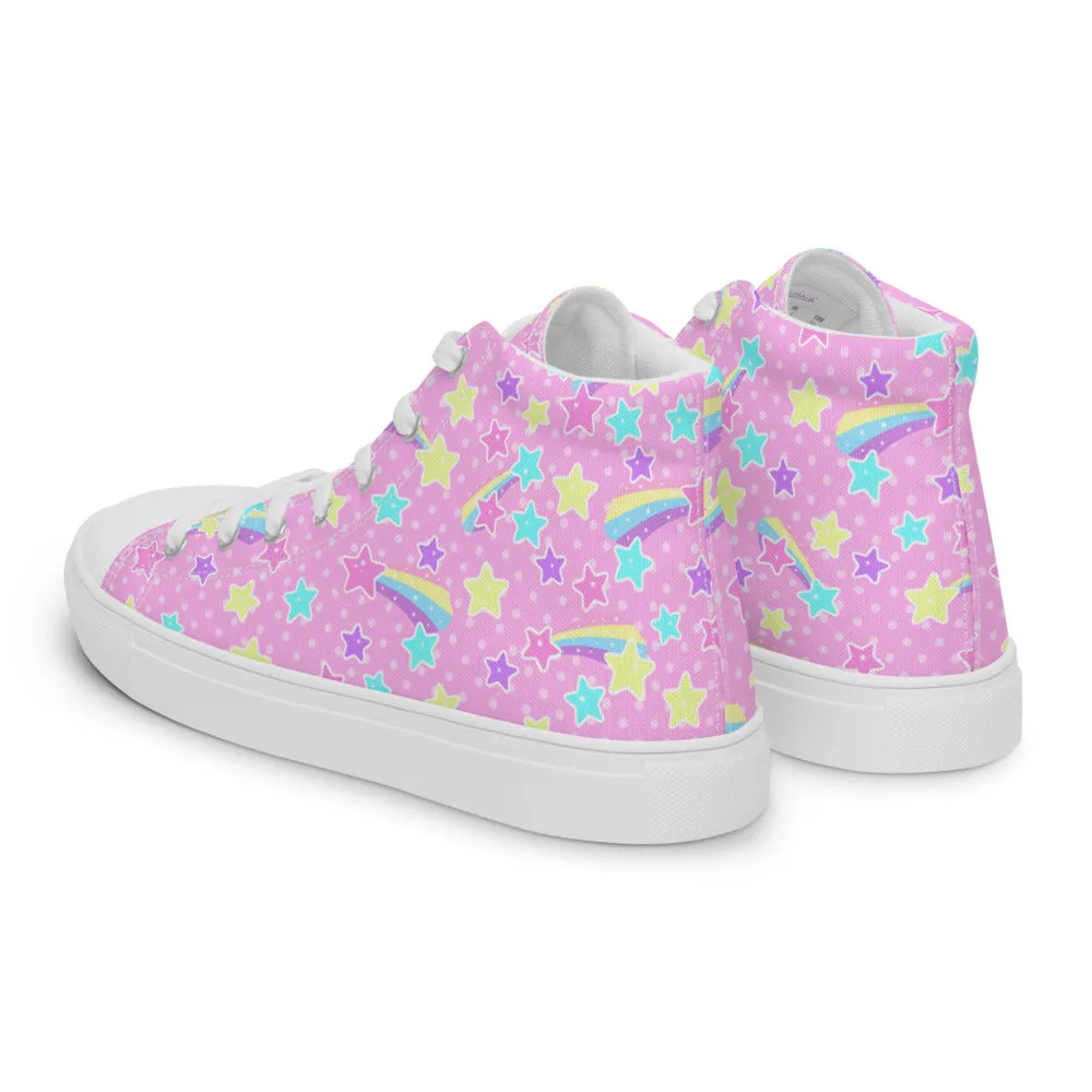 Starry Party Pink Women’s High Top Canvas Shoes