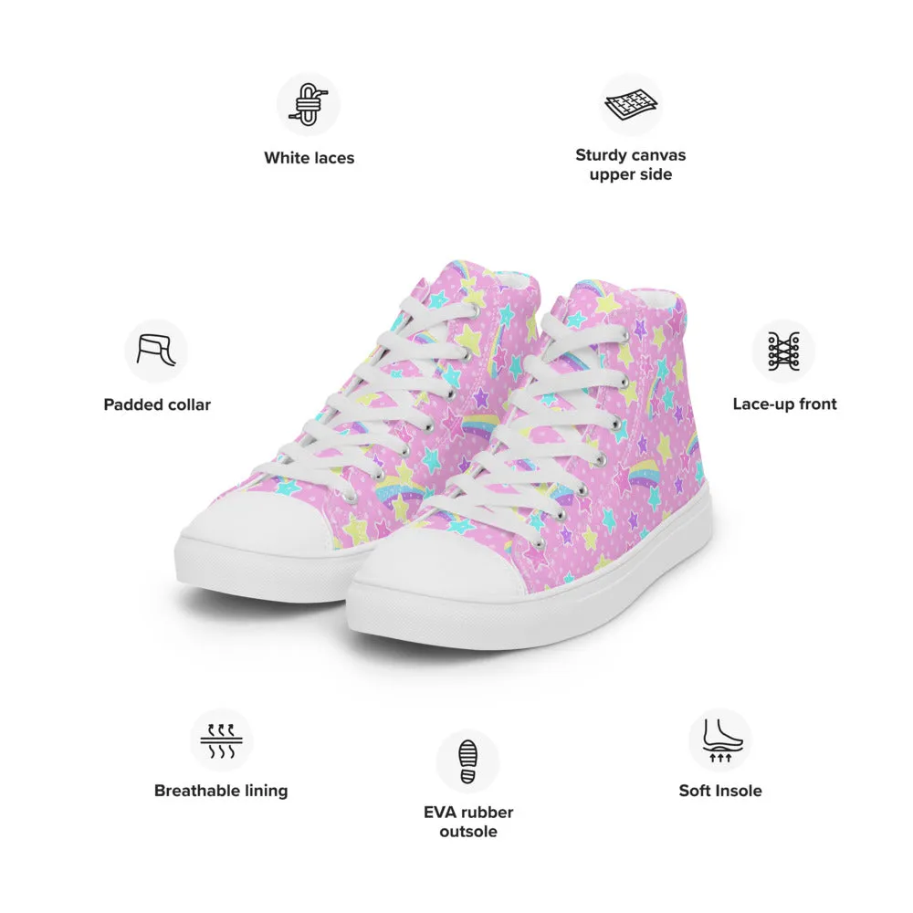 Starry Party Pink Women’s High Top Canvas Shoes