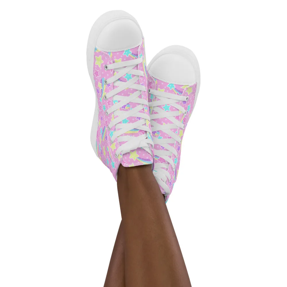 Starry Party Pink Women’s High Top Canvas Shoes