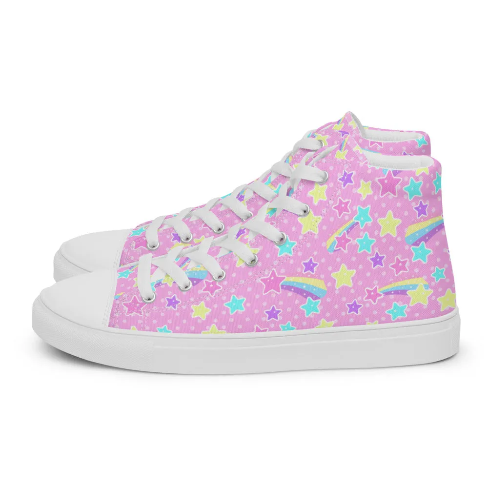 Starry Party Pink Women’s High Top Canvas Shoes