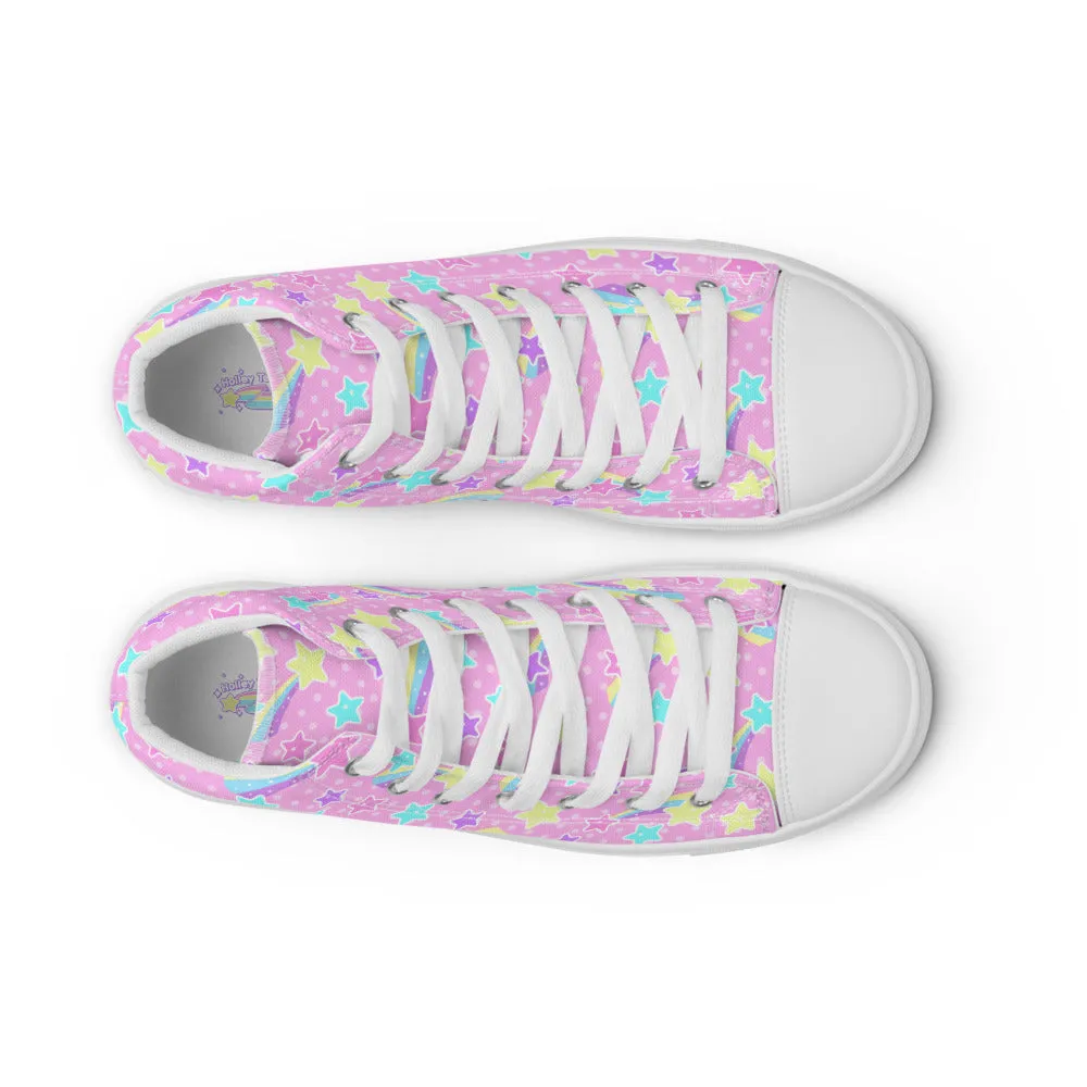 Starry Party Pink Women’s High Top Canvas Shoes