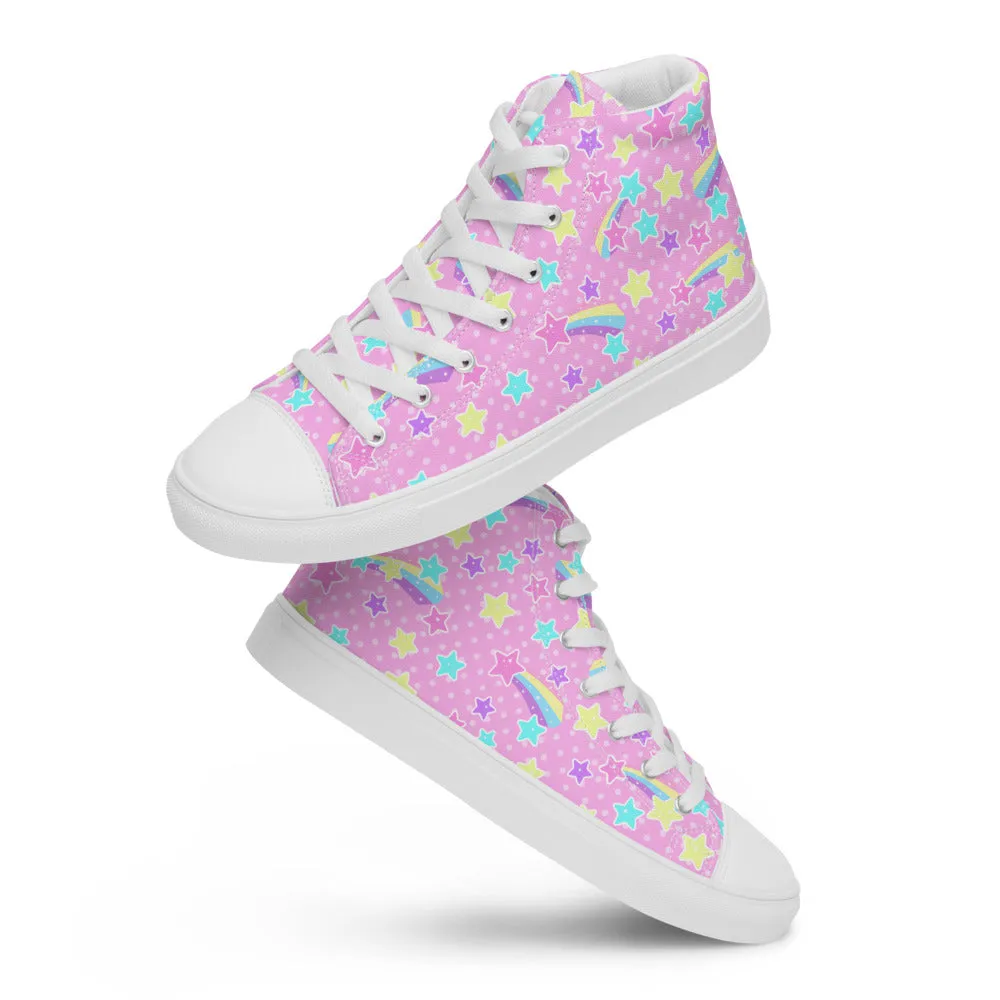 Starry Party Pink Women’s High Top Canvas Shoes