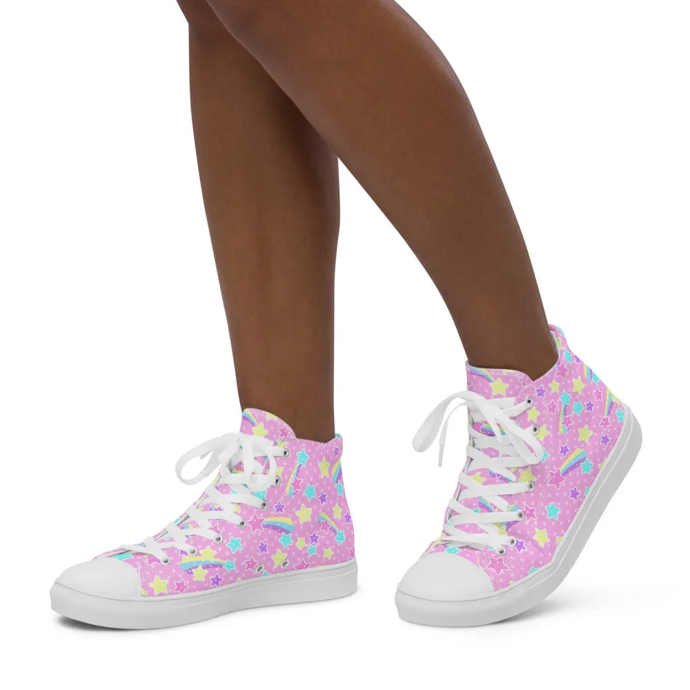 Starry Party Pink Women’s High Top Canvas Shoes