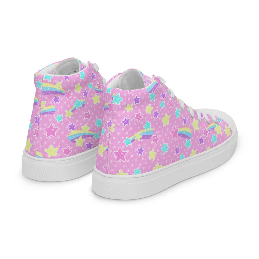 Starry Party Pink Women’s High Top Canvas Shoes