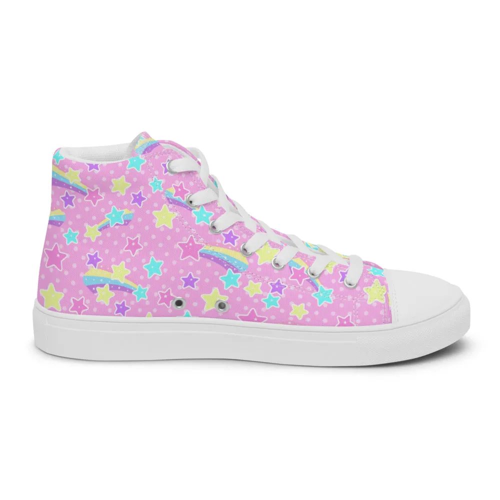 Starry Party Pink Women’s High Top Canvas Shoes