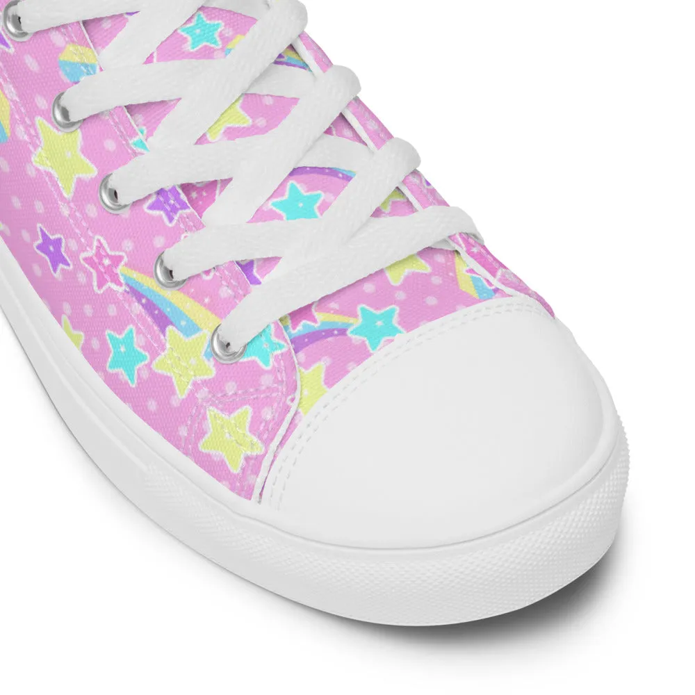 Starry Party Pink Women’s High Top Canvas Shoes