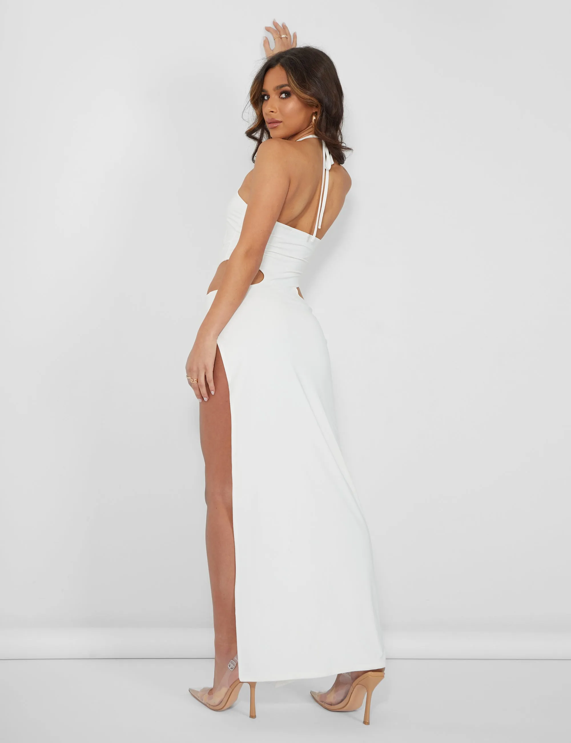 Strappy Cut Away Extreme Split Midaxi Dress Ivory