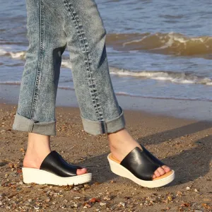 Summer Wedge Sandals Handmade X Strap Leather Slippers in Black/Brown/ Grey