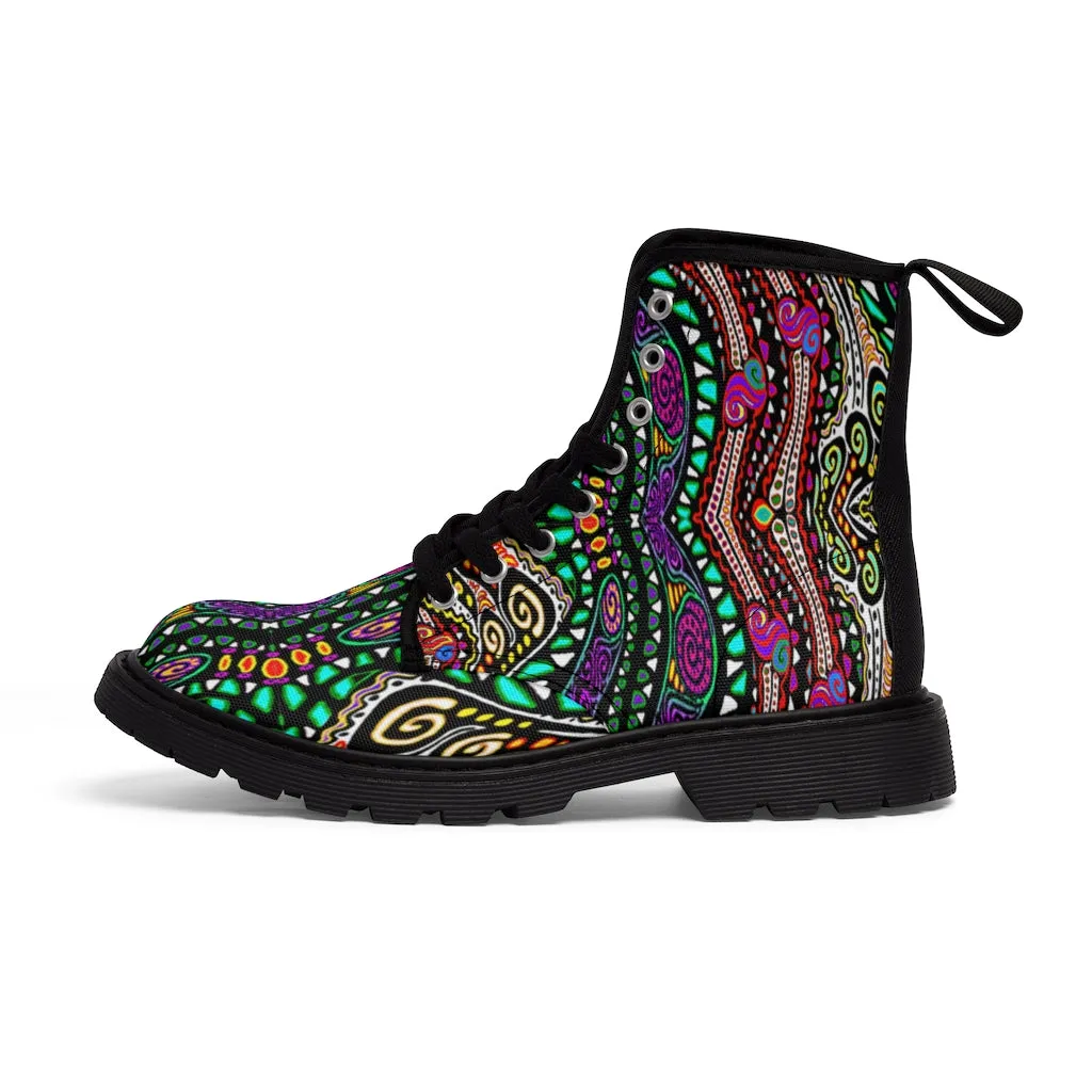 Swirly Rainbow Women's Canvas Boots