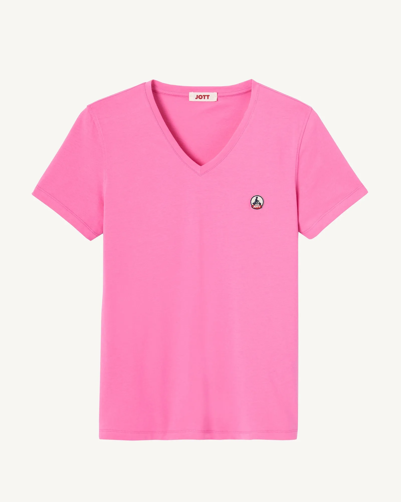 T-shirt uni col V femme en coton biologique Rose intense Cancun