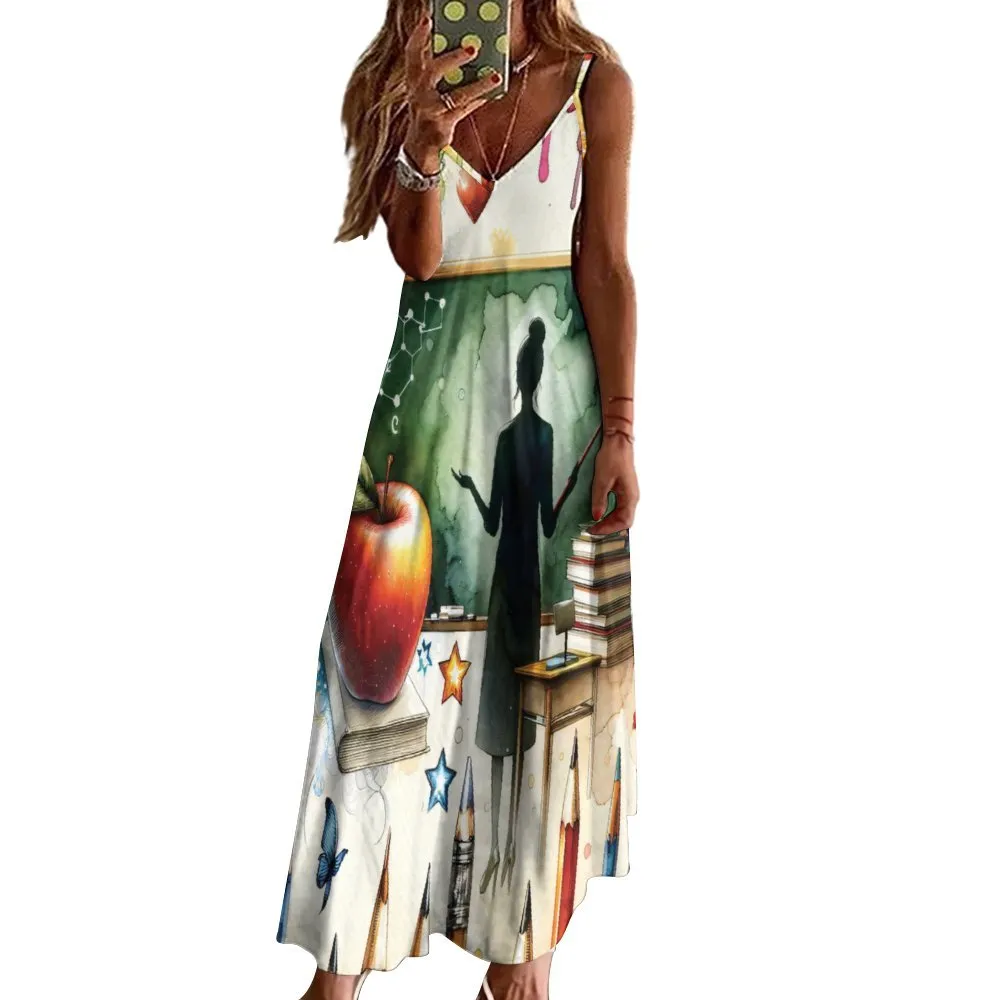 Teacher Spaghetti Strap Ankle-Length Dress Long dress