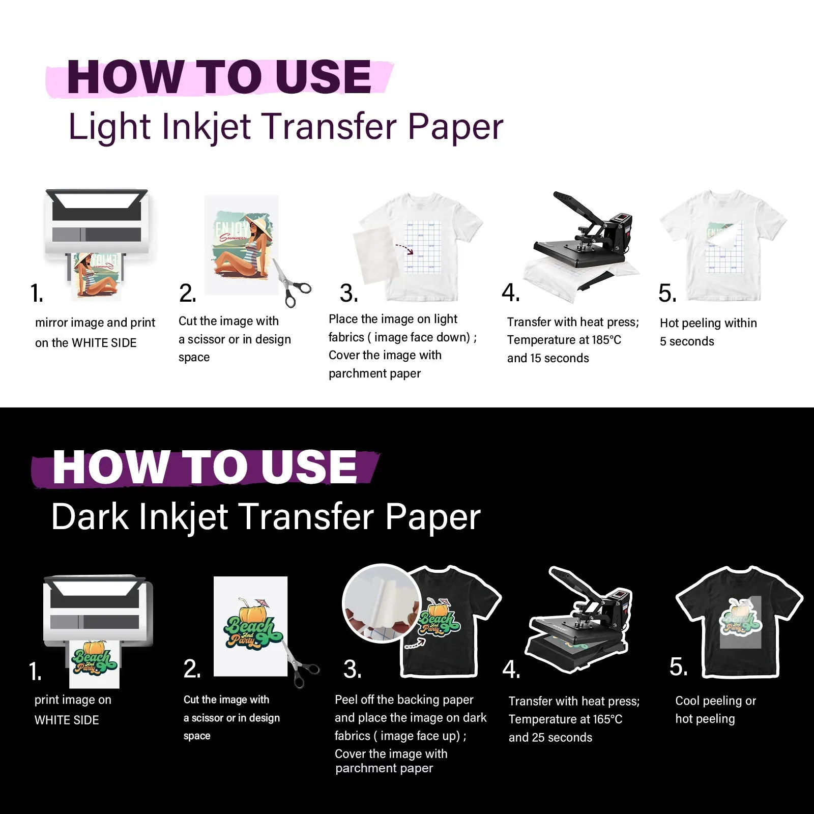 TeckWrap Inkjet Printable Heat Transfer Paper (15 PCS/Set) - Dark Fabrics