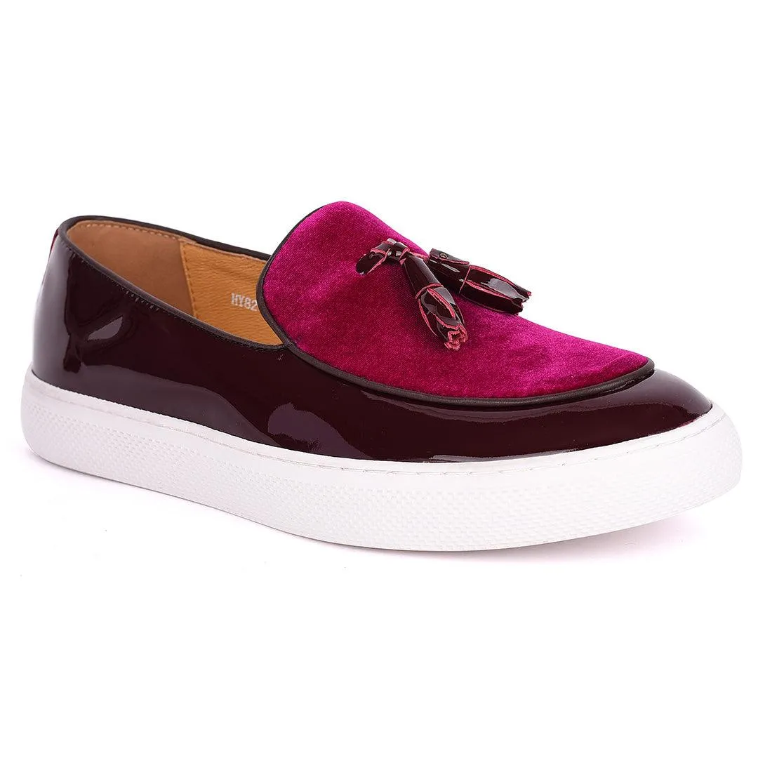 Terry Taylors Tassel Designed Half Suede And Glossy Leather Men's Sneaker Shoe- Purple