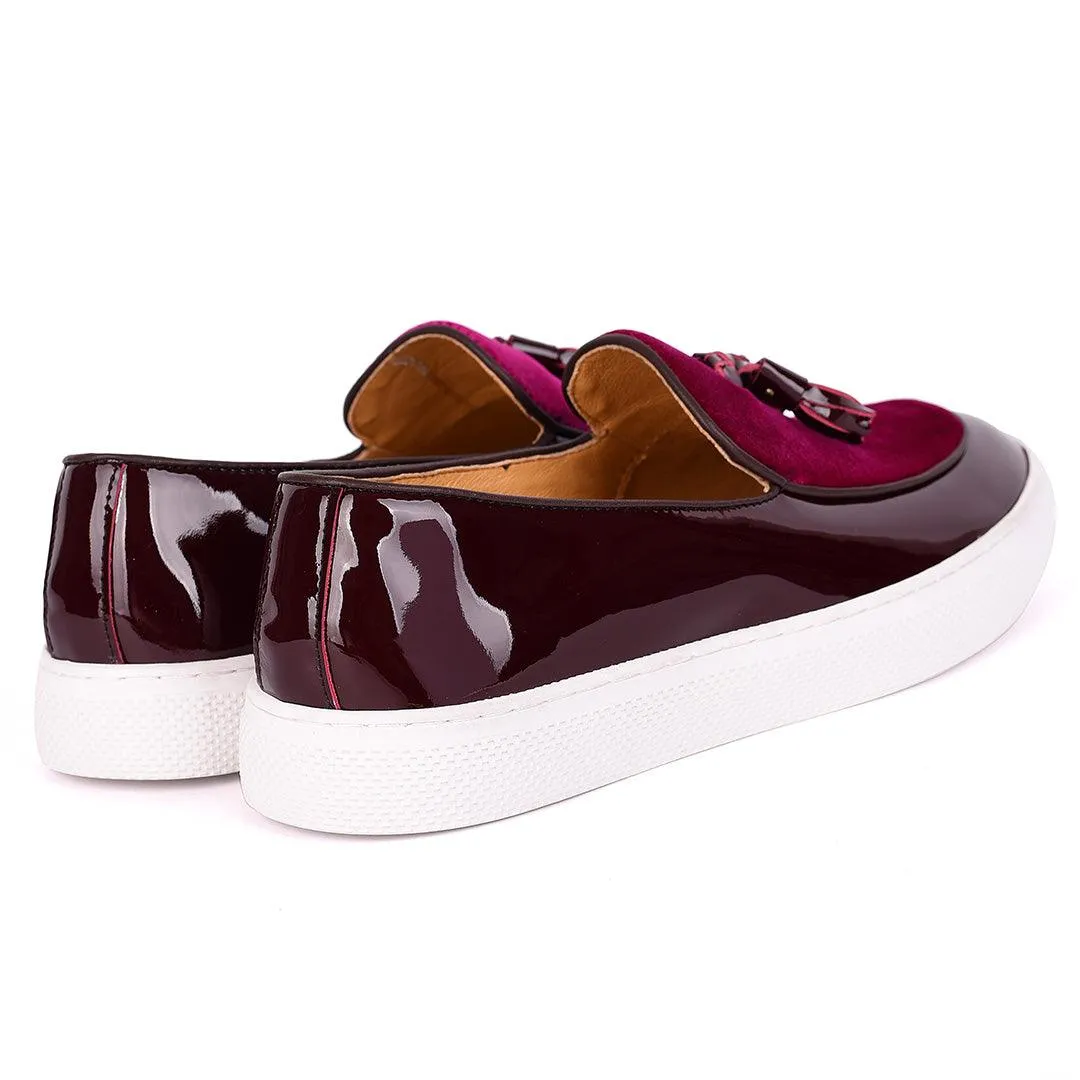 Terry Taylors Tassel Designed Half Suede And Glossy Leather Men's Sneaker Shoe- Purple