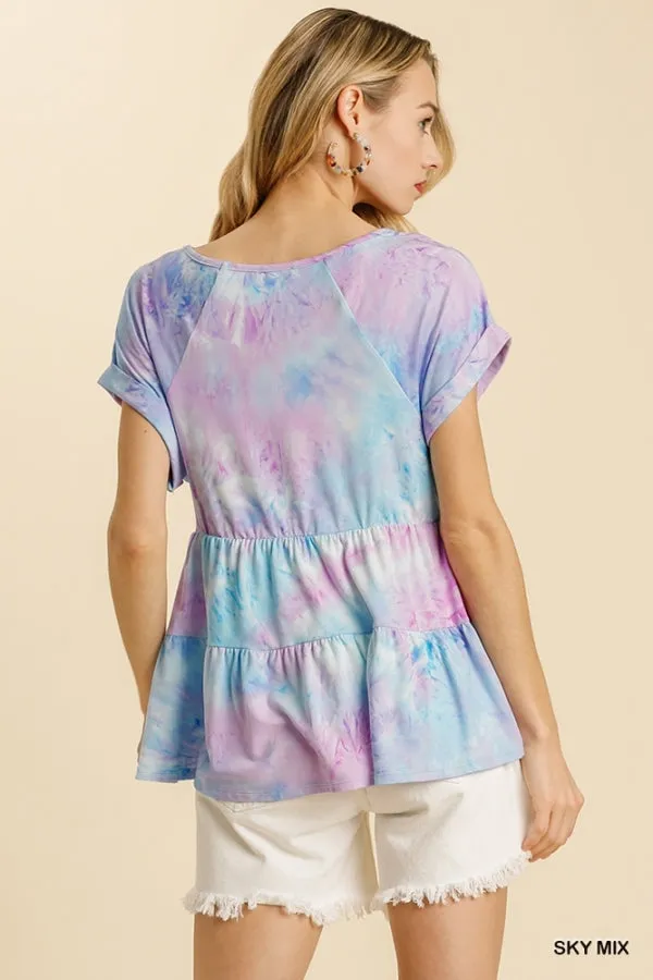 Tie Dye Babydoll Top, Sky