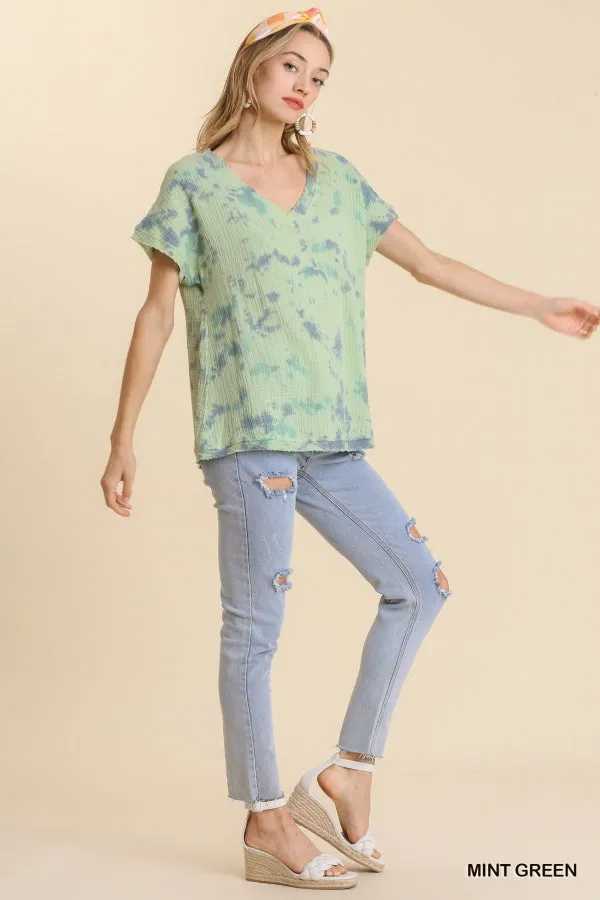 Tie Dye Cotton Gauze Top, Mint