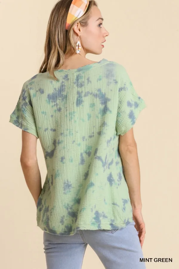 Tie Dye Cotton Gauze Top, Mint