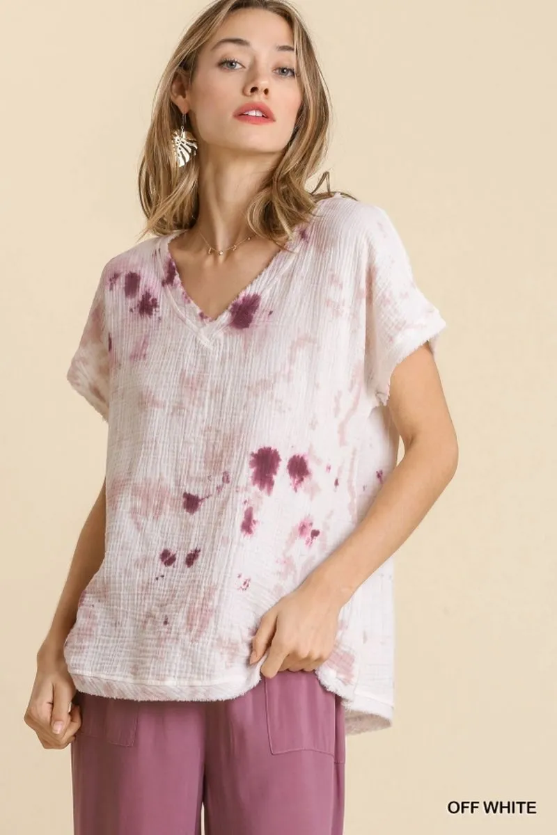 Tie Dye Cotton Gauze Top, Off White