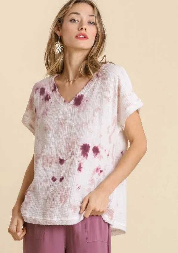 Tie Dye Cotton Gauze Top, Off White