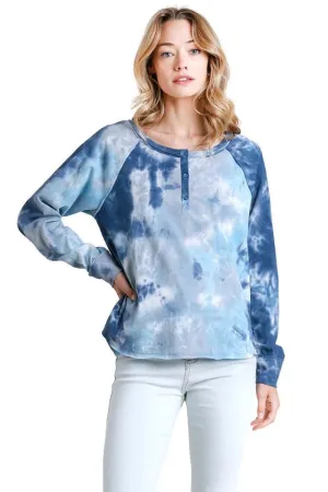 Tie Dye Henley Top, Blue