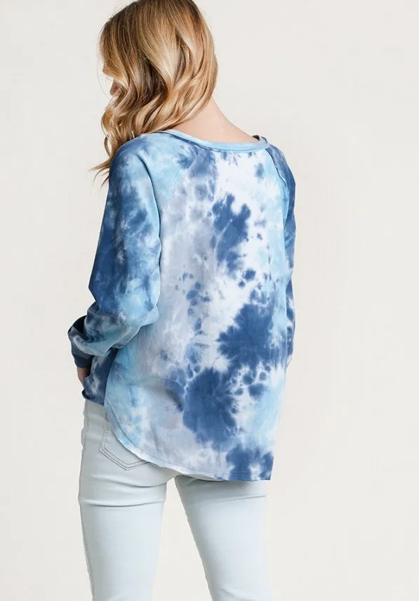 Tie Dye Henley Top, Blue