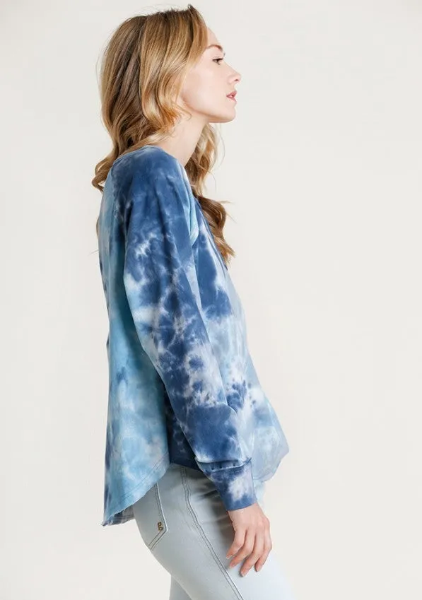 Tie Dye Henley Top, Blue