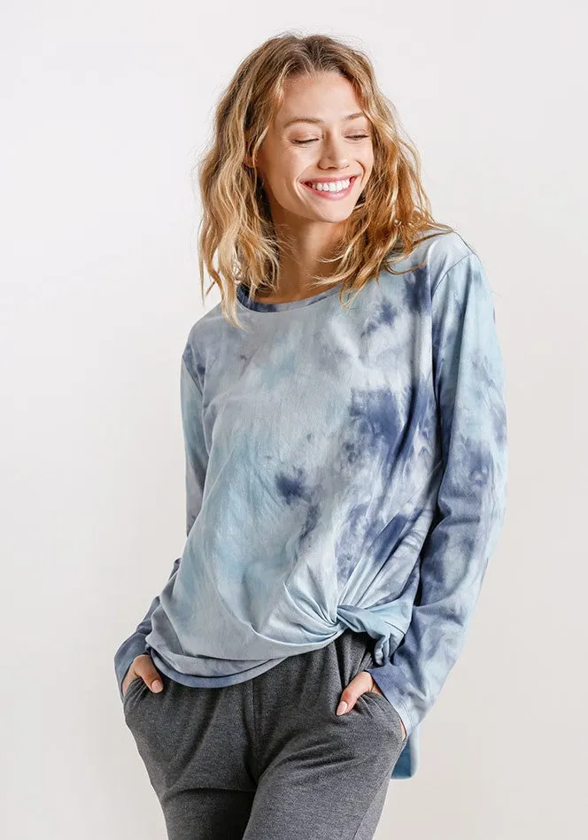 Tie Dye Knot Top, Grey Blue