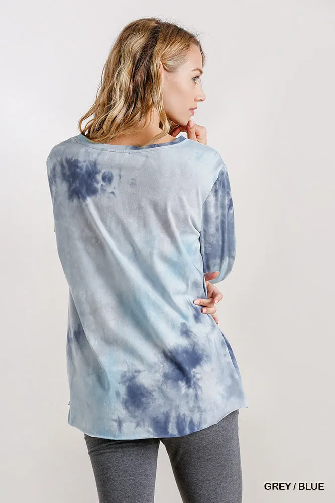 Tie Dye Knot Top, Grey Blue