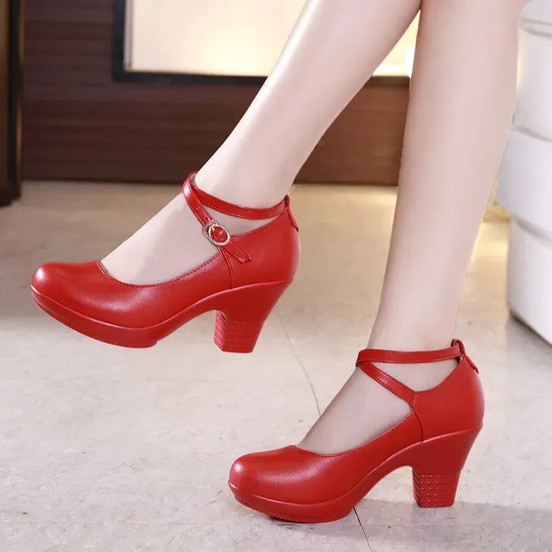 Trendy Mary Jane Genuine Leather High Heels