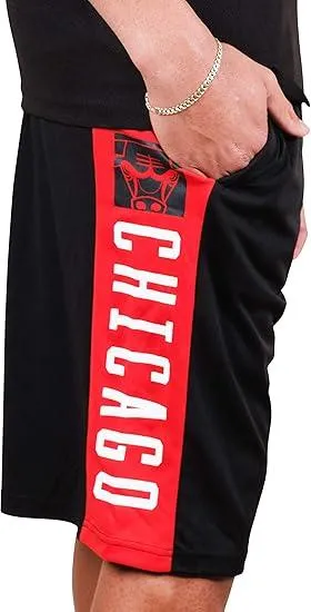 Ultra Game NBA Official Men’s Super Soft Active Workout Basketball Training Shorts - Unisex, Chicago Bulls, Black|Chicago Bulls