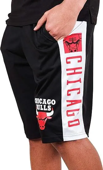 Ultra Game NBA Official Men’s Super Soft Active Workout Basketball Training Shorts - Unisex, Chicago Bulls, Black|Chicago Bulls