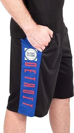 Ultra Game NBA Official Men’s Super Soft Active Workout Basketball Training Shorts - Unisex, Detroit Pistons, Black|Detroit Pistons