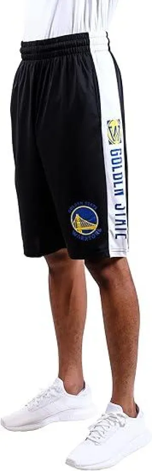 Ultra Game NBA Official Men’s Super Soft Active Workout Basketball Training Shorts - Unisex, Golden State Warriors, Black|Golden State Warriors