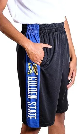 Ultra Game NBA Official Men’s Super Soft Active Workout Basketball Training Shorts - Unisex, Golden State Warriors, Black|Golden State Warriors