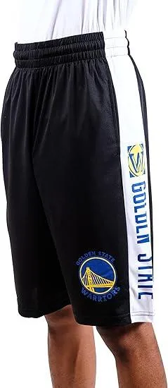 Ultra Game NBA Official Men’s Super Soft Active Workout Basketball Training Shorts - Unisex, Golden State Warriors, Black|Golden State Warriors