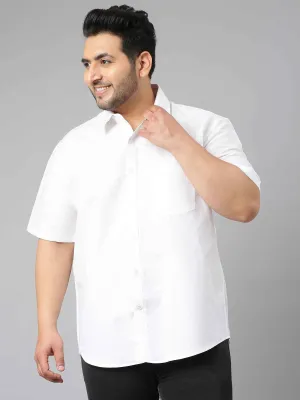 White Linen Half Shirt Men's Plus Size