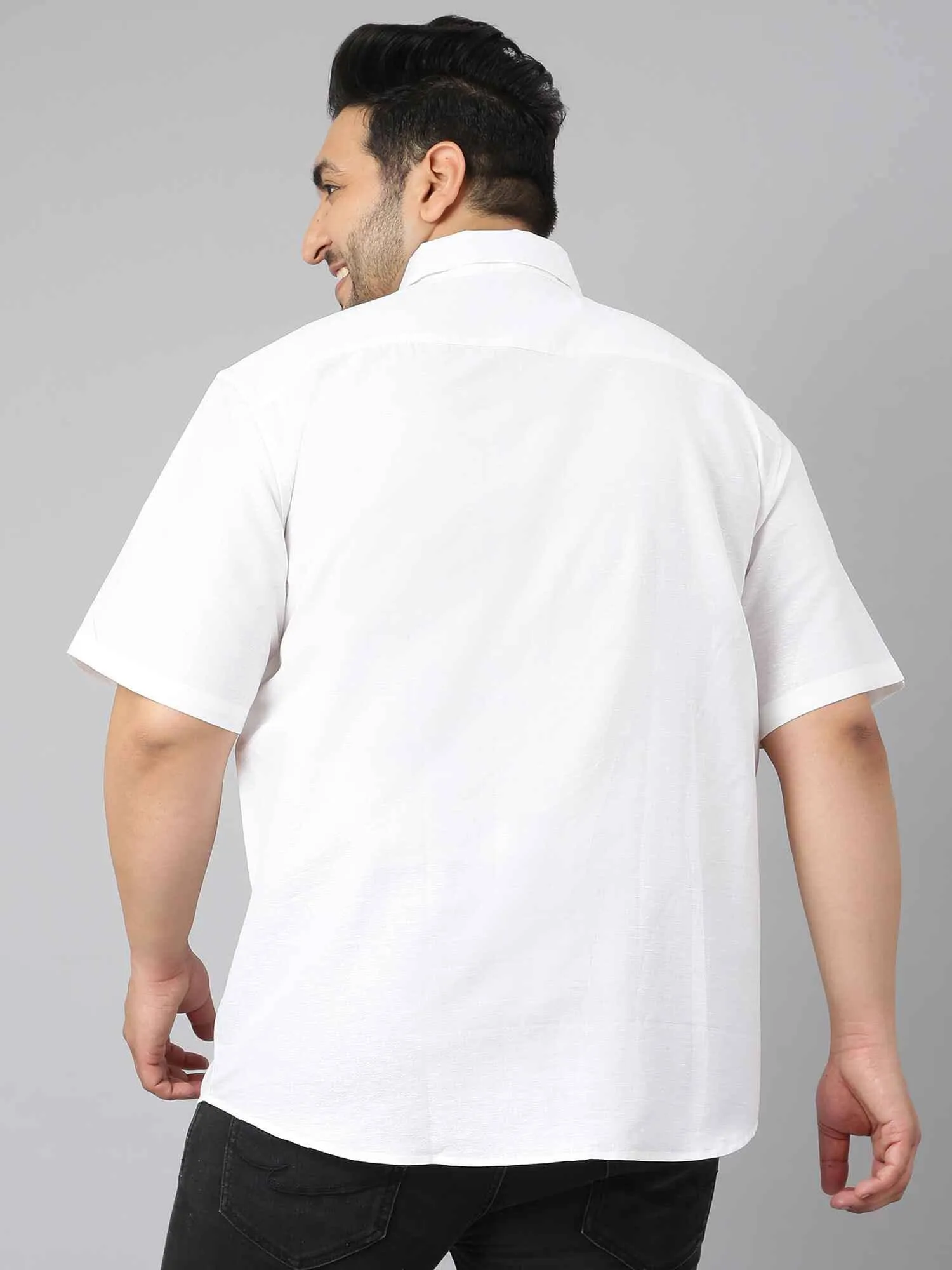 White Linen Half Shirt Men's Plus Size